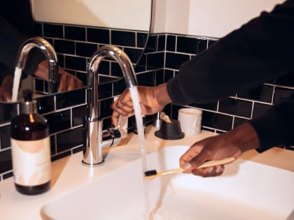 View of the designer bathroom details at Urby - luxury apartments for rent